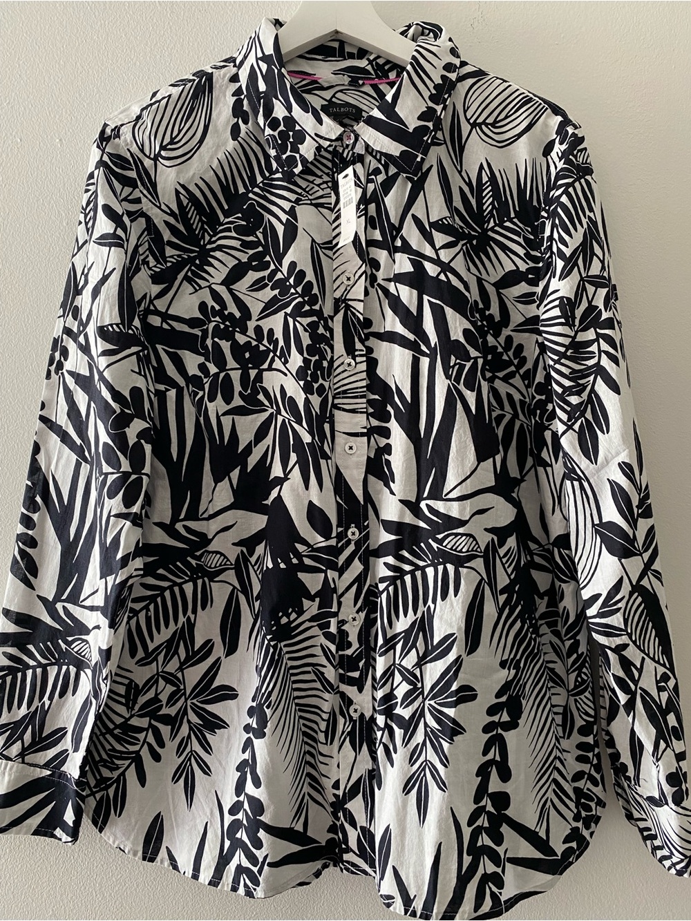 Talbots Black & White Floral Button-Up Shirt NWT